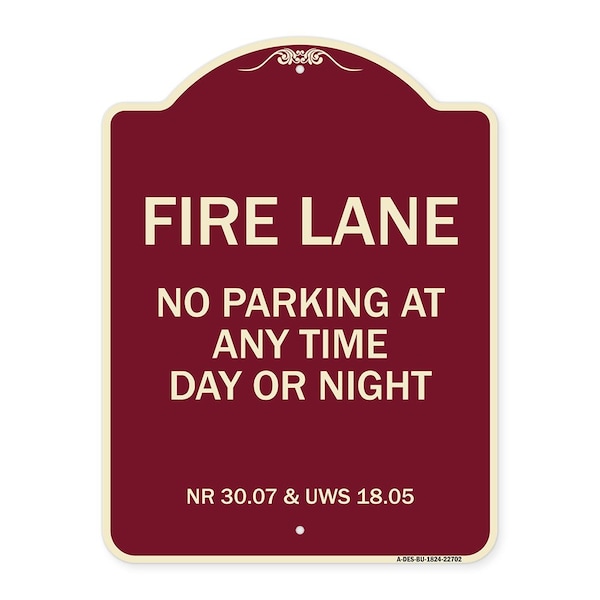 Wisconsin Fire Lane No Parking Anytime Day or Night Heavy-Gauge Alum Sign, 24" x 18", BU-1824-22702